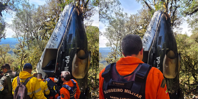 Equipes de buscam encontram helicóptero que caiu em Santa Catarina Foto: Corpo de Bombeiros de Santa Catarina