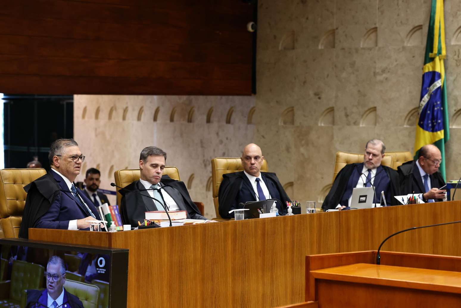 Ministros Flávio Dino, André Mendonça, Alexandre de Moraes e Dias Toffoli
