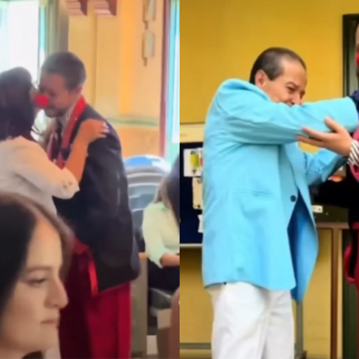 Jovem recebe diploma vestido de palhaço para homenagear o trabalho do pai