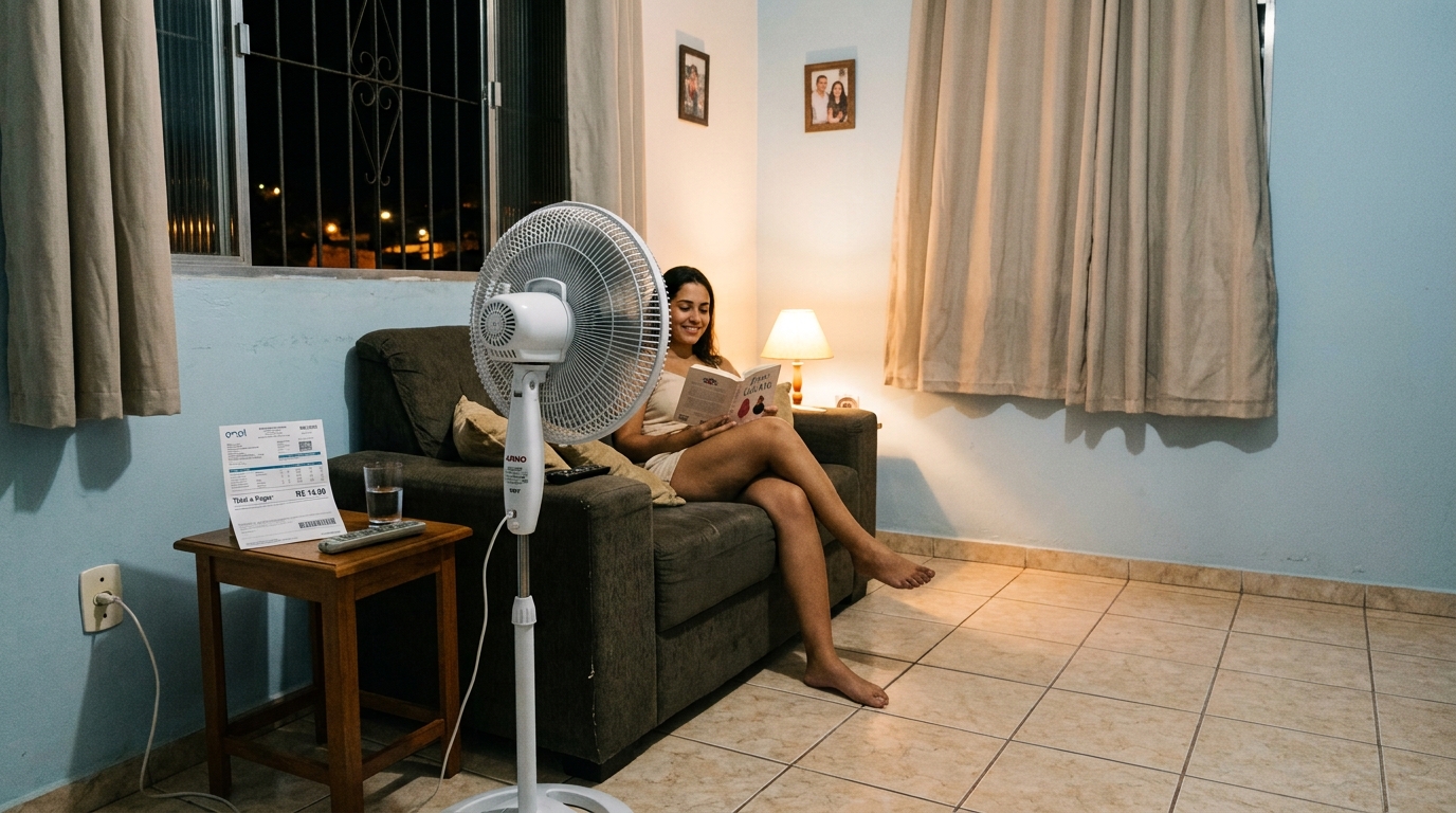 Eletricistas e técnicos de climatização concordam: um ventilador de 60 watts ligado 8 horas por dia custa menos de R$ 15 por mês na conta de luz, e a matemática é simples