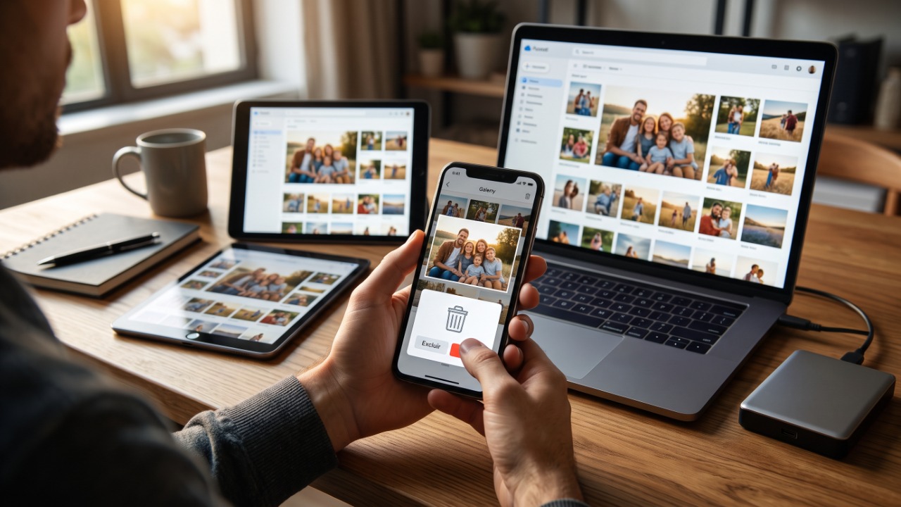 Apagar uma foto no Google Fotos pode removê-la também de outros aparelhos conectados quando o backup está ativo, porque a biblioteca funciona de forma sincronizada