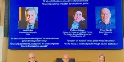 O Pr&ecirc;mio Nobel de Economia de 2025 foi para Joel Mokyr, Philippe Aghion e Peter Howitt Foto: Getty Images